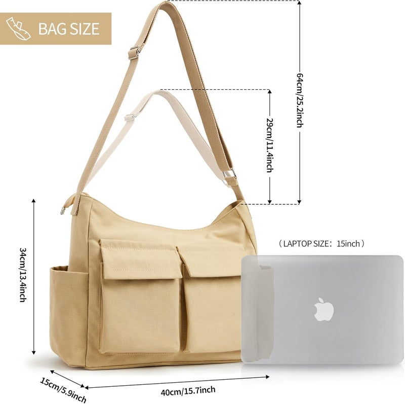 KALIDI FANCY FOREST KALIDI Canvas Tote Bag Messenger Bag, Large Crossbody Bag for Women or Men, Casual Canvas Shoulder Bag for College Work Daily - Image 4